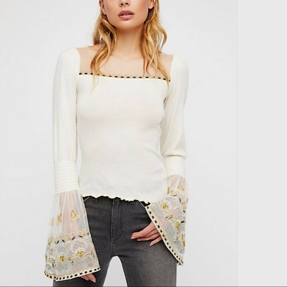 Free People Tops - FREE PEOPLE High Tides Bell Sleeves Mesh Top NWT
